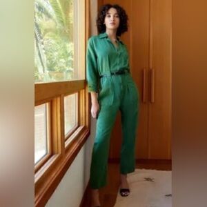 ANTHROPOLOGIE ETICA $278 Kingsley Utility Jumpsuit Juniper Green Denim‎ Organic